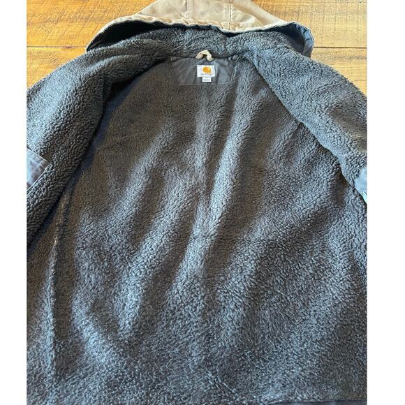 Carhartt Sandstone Multi-Pocket Hooded Canvas Sherpa Lined Vest Chore Barn XL - Picture 7 of 16
